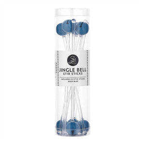 Pack of Jingle Bell Stir Sticks in deep blue on a white background
