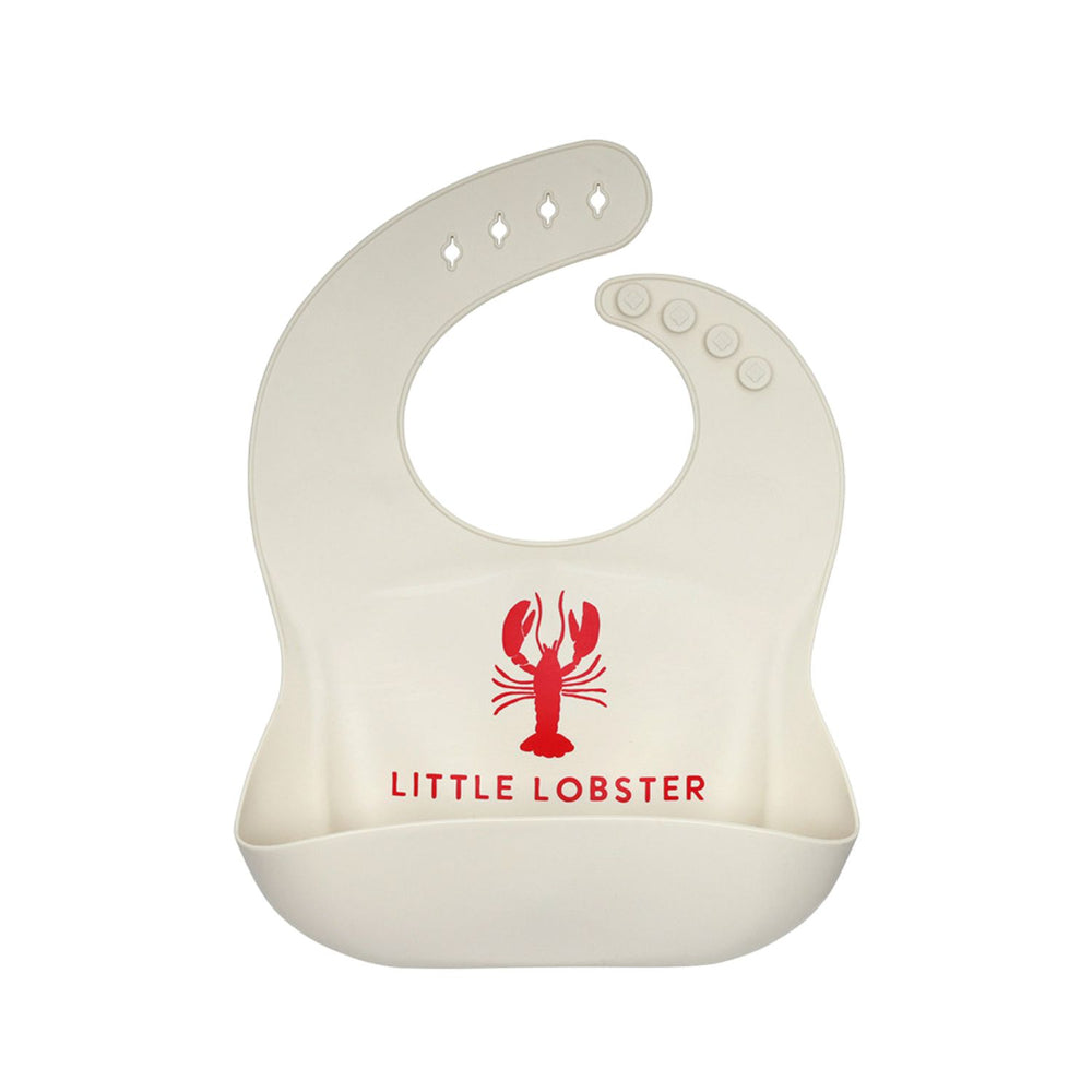 Waterproof silicone lobster baby bib with adjustable snap closure and deep pocket