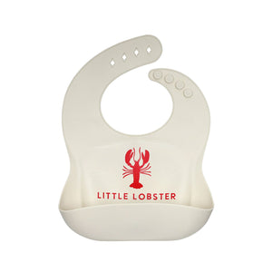 Waterproof silicone lobster baby bib with adjustable snap closure and deep pocket
