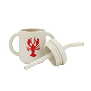 Silicone lobster sippy cup with removable lid and straw components