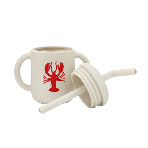 Silicone lobster sippy cup with removable lid and straw components