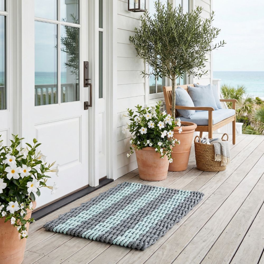 ROBENS （ローベンス）ムーンストーン 75 マット Welcome Mat Lobster Rope Doormat, Silver/Seafoam, Wicked Good Doormats