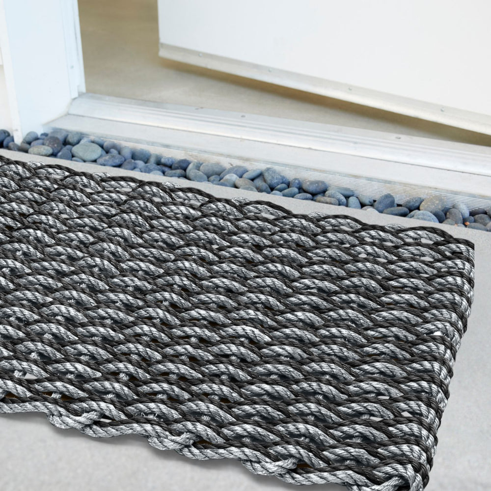 Lobster Rope Doormats, Outdoor Door Mats, Wicked Good Door Mats Made in Maine, Silver & Black Double Weave