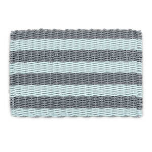 Outdoor Mats for Front Door, Silver & Seafoam Cabana Stripes, Wicked Good Lobster Rope Doormats