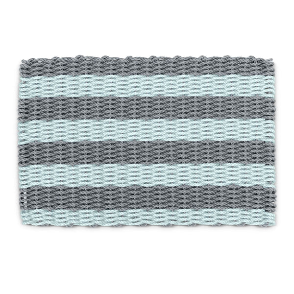 Outdoor Mats for Front Door, Silver & Seafoam Cabana Stripes, Wicked Good Lobster Rope Doormats