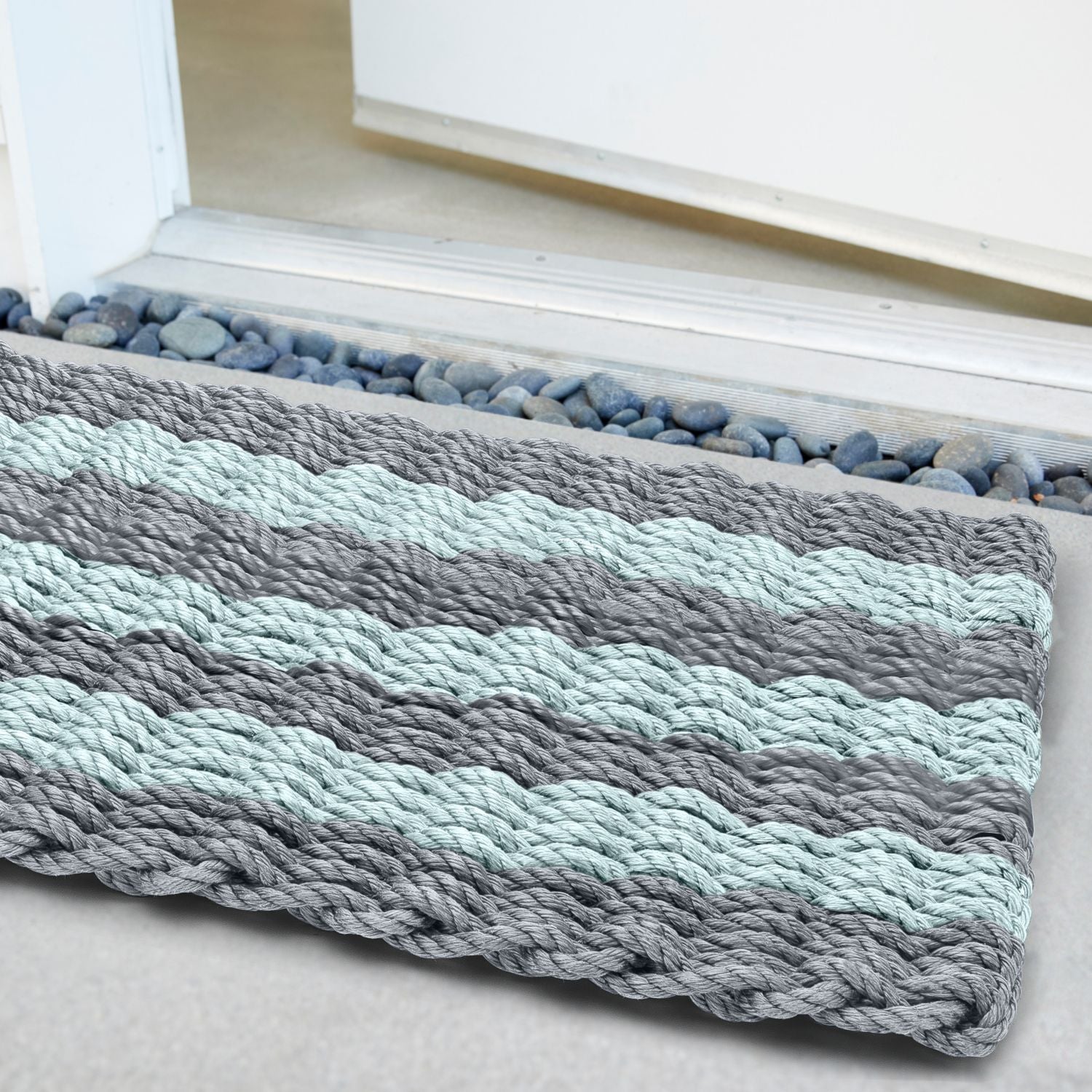 Welcome Mat Lobster Rope Doormat, Silver/Seafoam, Wicked Good Doormats