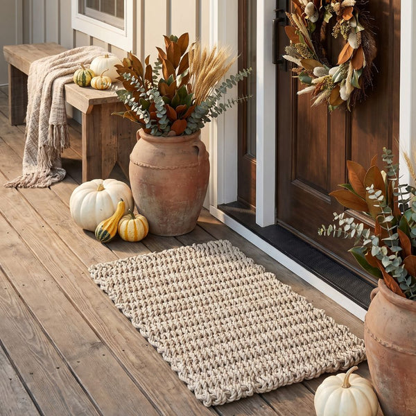 Solid Sand Wicked Good Lobster Rope™ Doormat, All-Weather Doormat Made in Maine, Nautical Rope Doormat for All Seasons