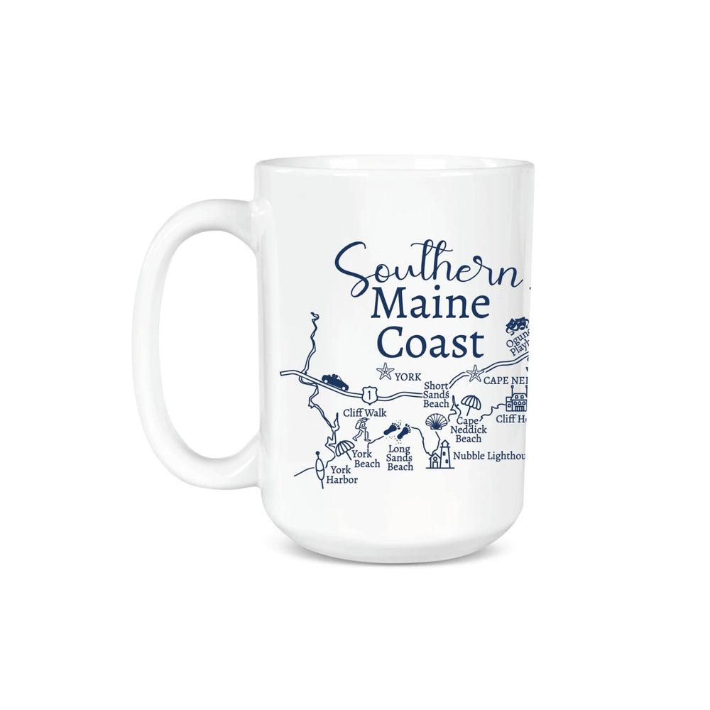 Southern Maine Map Ceramic Mug, 15 oz Ceramic Mug, Maine Map Drinkware, Coastal Mug