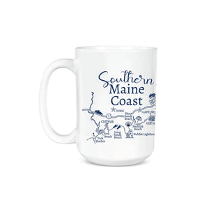 Southern Maine Map Ceramic Mug, 15 oz Ceramic Mug, Maine Map Drinkware, Coastal Mug