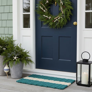 Spruce Light Tan Stripe Wicked Good Lobster Rope Doormat, Heavy Duty Outdoor Doormat Made In Maine