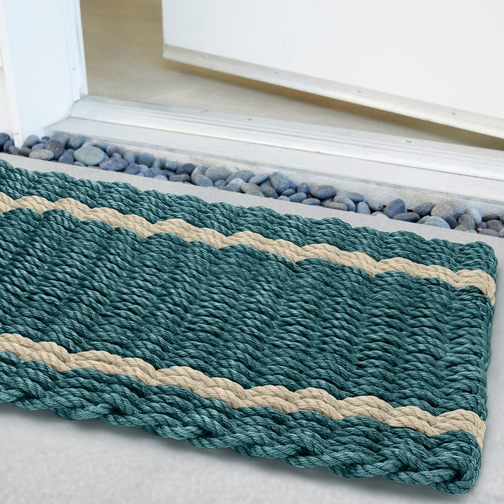 Lobster Rope Doormats, Spruce with Light Tan Tailored Stripes, Best Doormat for Outside