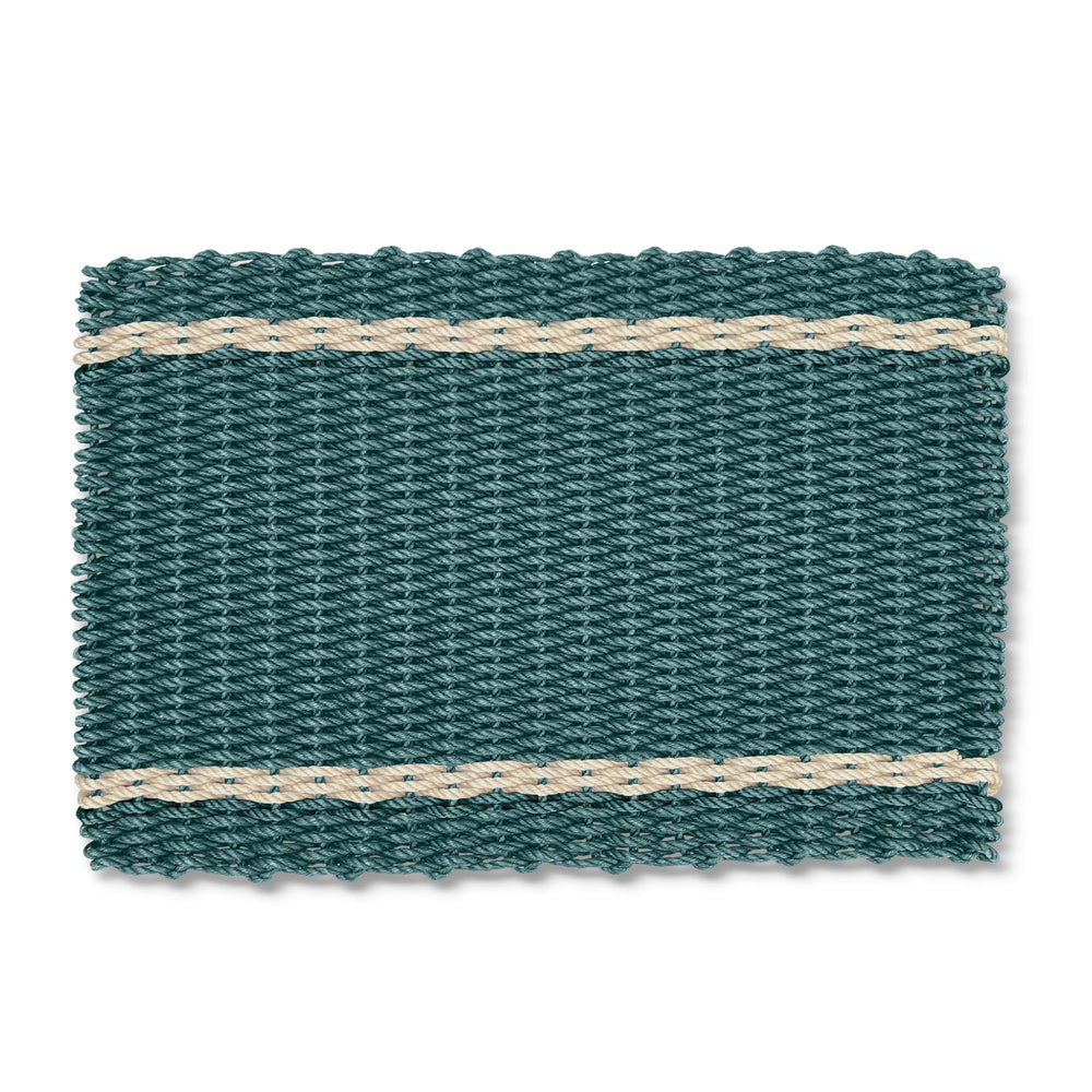 Spruce Green with Light Tan Tailored Stripes Lobster Rope Doormat, Outdoor Doormats Woven in Maine