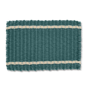 Spruce Green with Light Tan Tailored Stripes Lobster Rope Doormat, Outdoor Doormats Woven in Maine