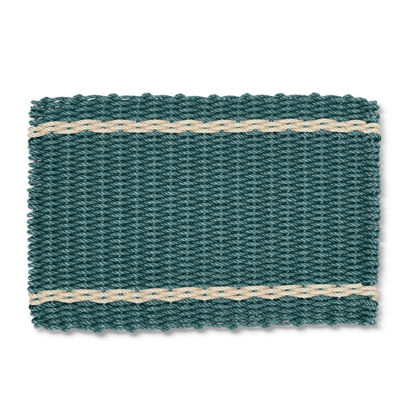 Spruce Green with Light Tan Tailored Stripes Lobster Rope Doormat, Outdoor Doormats Woven in Maine