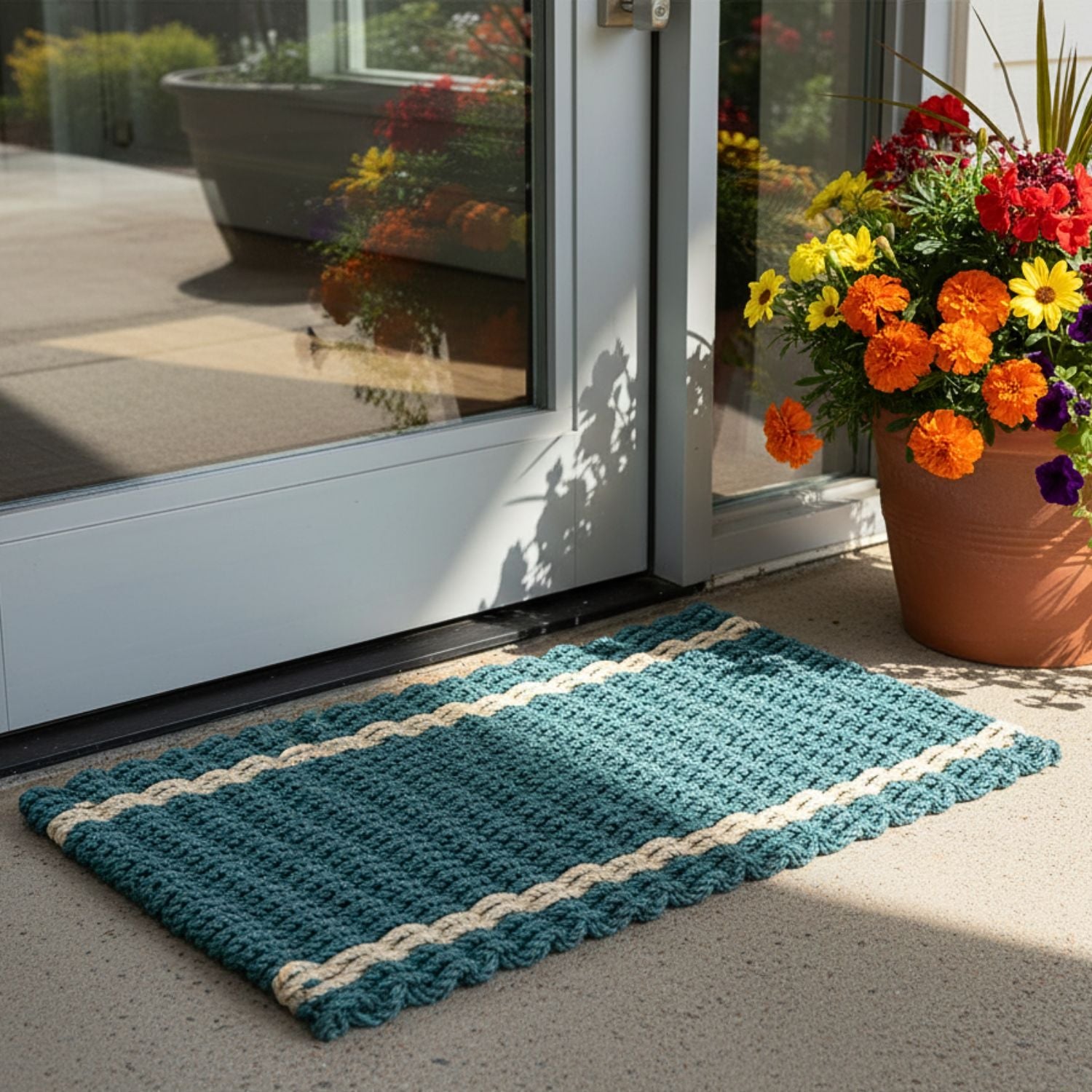 カーリスロングテラソフトマット【45cm×90cm】 Front Door Mats Outdoor, Lobster Rope Doormats, Spruce with Light Tan