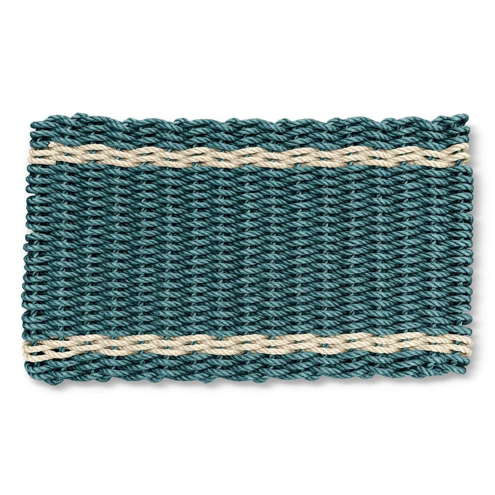 Doormat for Outdoors in Spruce with Light Tan Tailored Stripes, Lobster Rope Doormats, Welcome Mat Outdoor