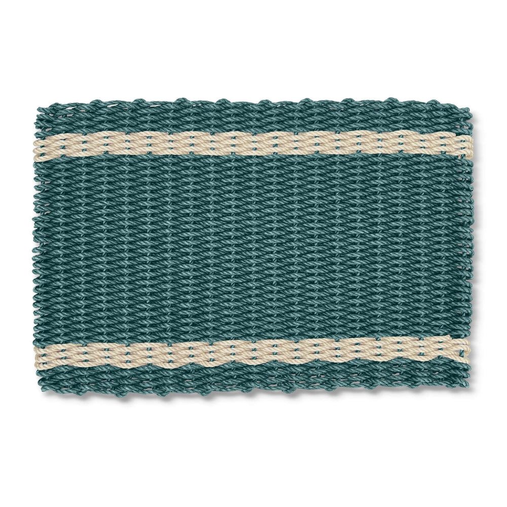 Doormat for Outdoors in Spruce with Light Tan Tailored Stripes, Lobster Rope Doormats, Welcome Mat Outdoor