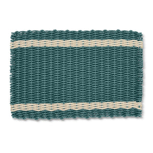 Doormat for Outdoors in Spruce with Light Tan Tailored Stripes, Lobster Rope Doormats, Welcome Mat Outdoor