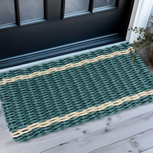 Front Door Mats Outdoor, Lobster Rope Doormats in Spruce with Light Tan Tailored Stripes Welcome Mat Outdoor