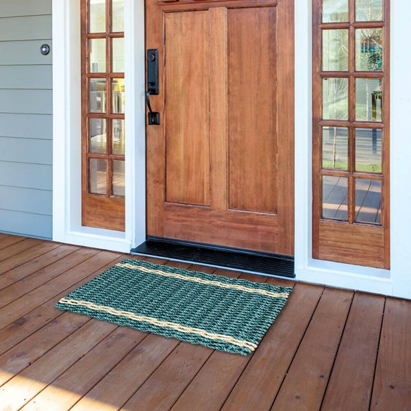 Doormat for Outdoors in Spruce with Light Tan Tailored Stripes, Lobster Rope Doormats, Top Rated Doormats