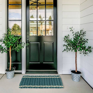 Doormats Outdoor Use, Spruce with Light Tan Tailored Stripes Wicked Good Lobster Rope Doormat