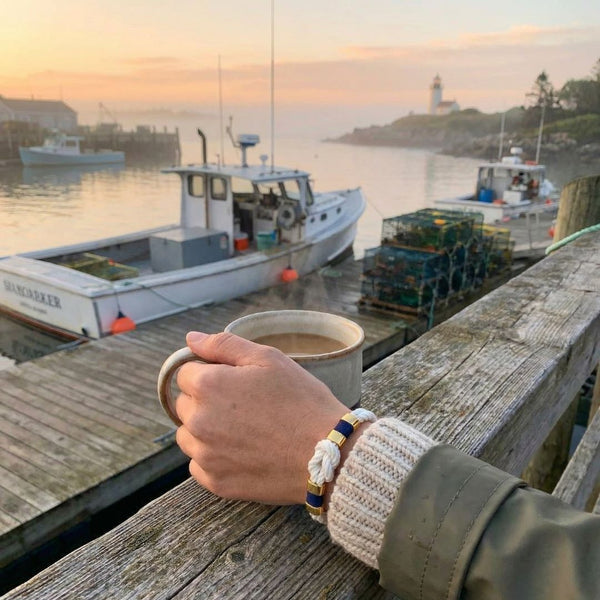 Everyday nautical rope bracelet with gold-plated spacer beads.