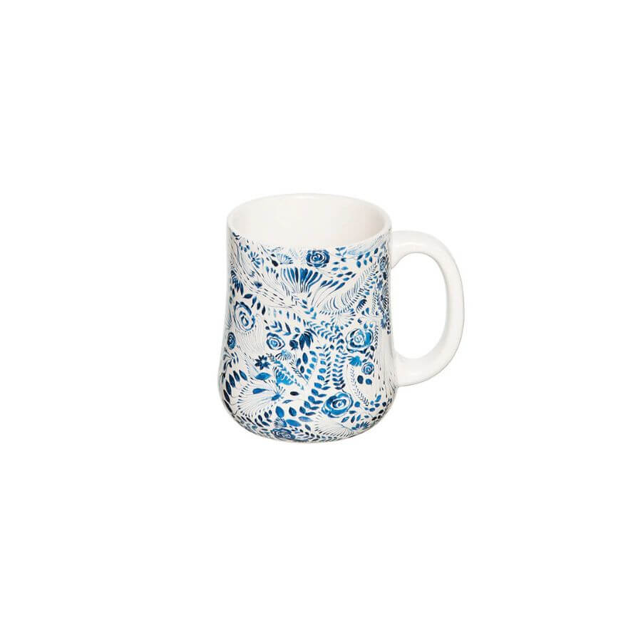 Blue Floral Coffee Mug, Coastal Ceramic Mug