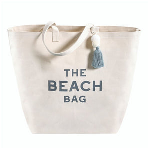 Large cotton canvas beach tote with The Beach Bag text