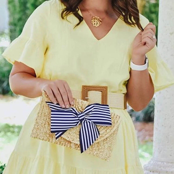 Vineyard Straw Clutch with Interchangeable Bow