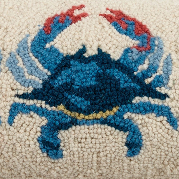 Three Blue Crabs Coastal Hook Pillow, 8" x 20"