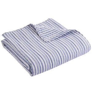 Cozy Tobago Stripe reversible quilted throw in lightweight cotton, perfect for bedrooms, living rooms, or coastal-inspired homes.