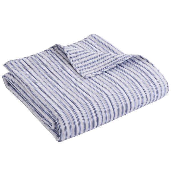 Cozy Tobago Stripe reversible quilted throw in lightweight cotton, perfect for bedrooms, living rooms, or coastal-inspired homes.