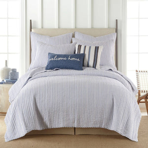 Cozy Welcome Home pillow with luxurious feather fill, versatile for beds, couches, or chairs in coastal-style homes.