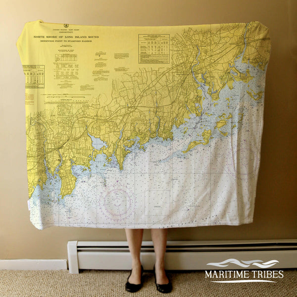 Nautical Chart Blankets, Connecticut Coastal Maps