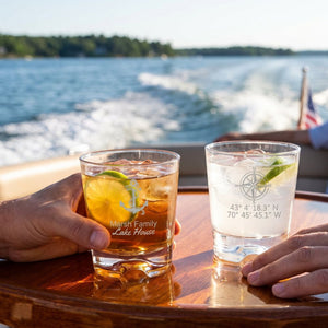 Personalized Nautical Glasses, Unbreakable Acrylic, Double Old Fashioned, Coastal Drinkware 