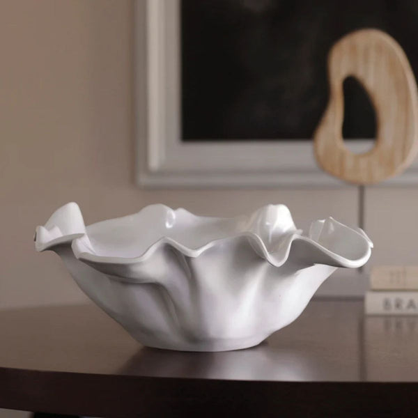 White Medusa bowl in sturdy melamine, stylish centerpiece and practical serving bowl for casual gatherings.