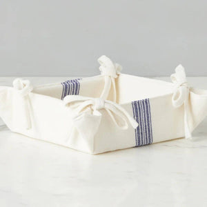 Decorative vintage navy blue striped tray for organizing napkins and adding coastal charm to the table, 100% cotton