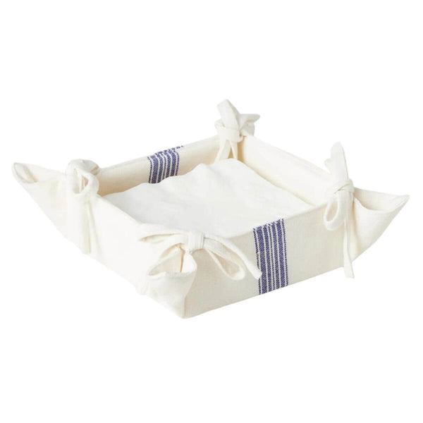 Vintage Navy Blue Stripe Napkin Tray, 8" x 8" 100% Cotton Coastal Napkin Holder