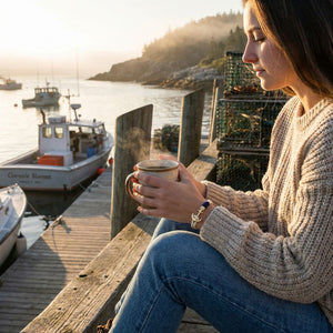 Hand-dyed cotton rope bracelet with gold anchor, inspired by coastal living, perfect for layering or gifting.