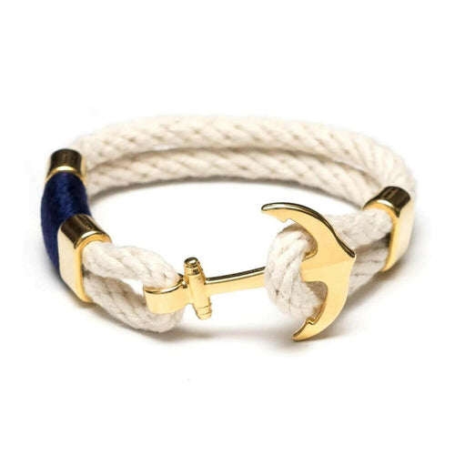 Coastal-inspired rope bracelet with textured cotton and gold anchor detail, ideal for everyday wear.