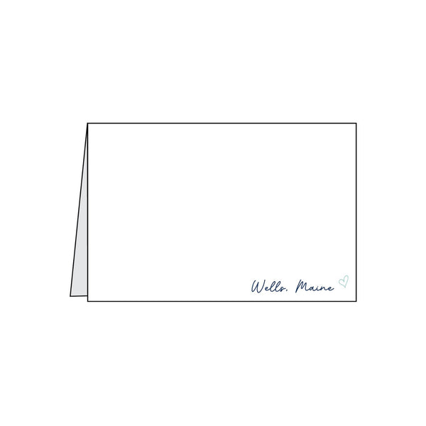 Wells Maine Note Card Set With Navy Script And Blue Heart, Coastal Gift Ideas