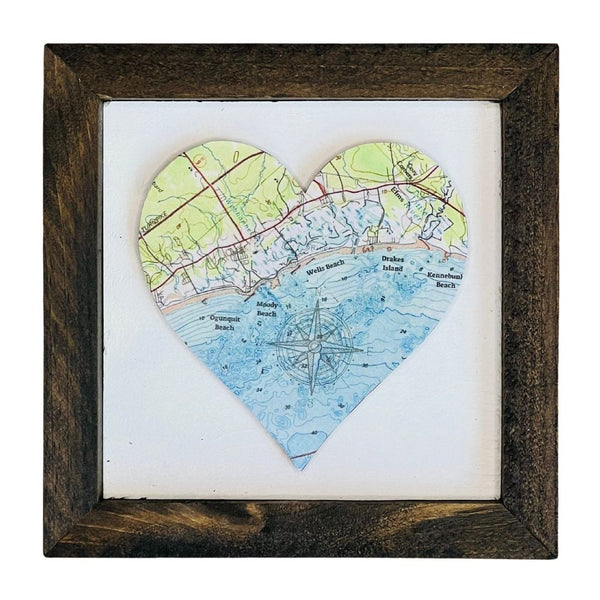 Wells Maine Heart, Dark Wood Frame, Framed Coastal Artwork