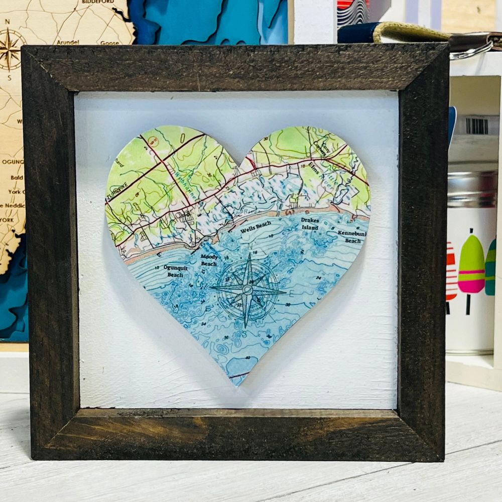 Wells Maine Heart, Dark Wood Frame, Framed Coastal Artwork
