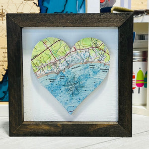 Wells Maine Heart, Dark Wood Frame, Framed Coastal Artwork