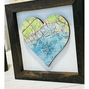 Wells Maine Heart, Dark Wood Frame, Framed Coastal Artwork