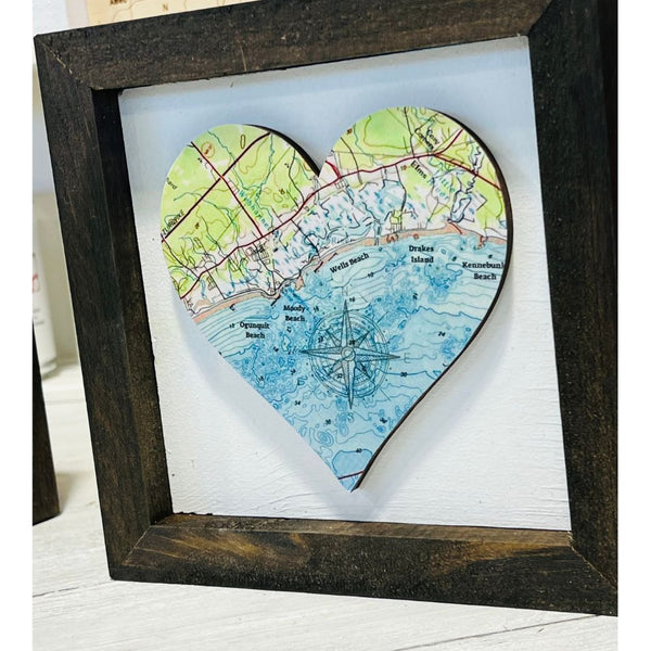 Wells Maine Heart, Dark Wood Frame, Framed Coastal Artwork