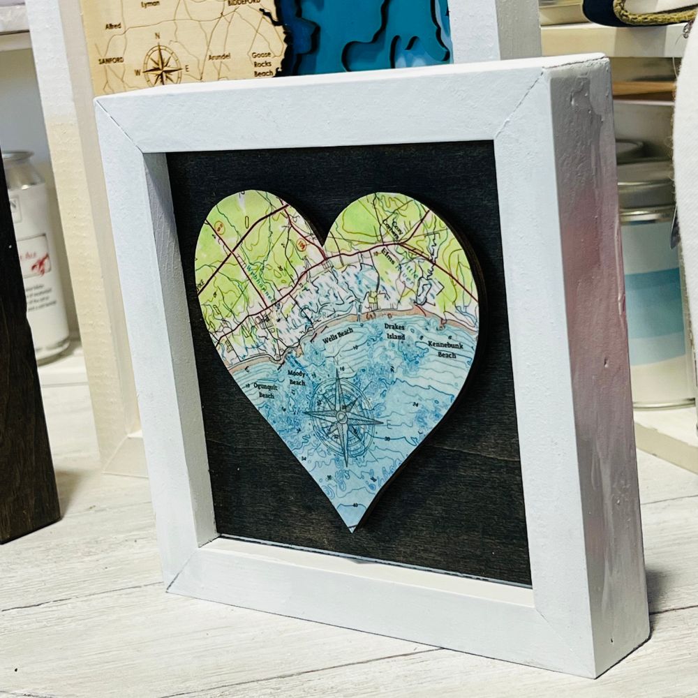 Wells Maine Heart, White Wood Frame, Framed Coastal Artwork