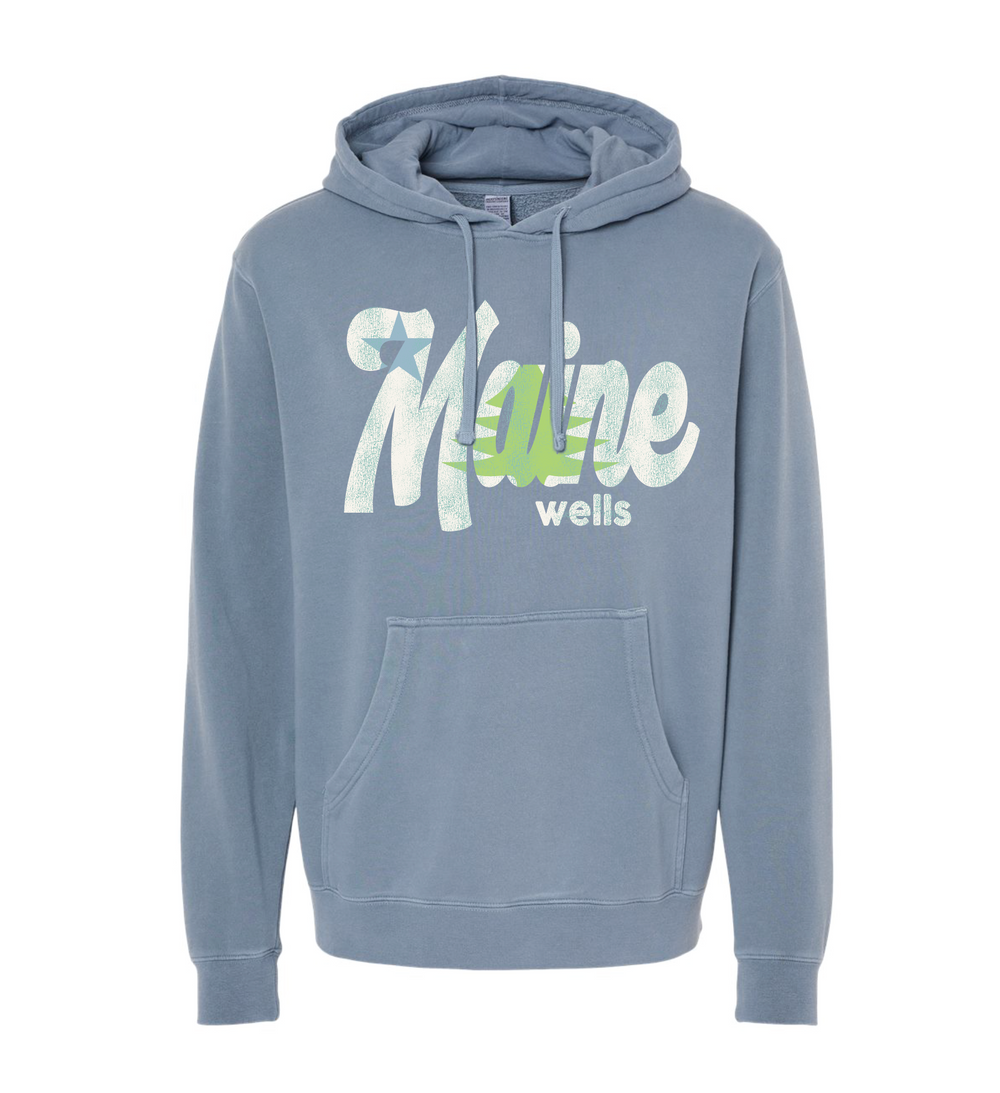 Wells, Maine Pine & Star Slate Blue Hoodie