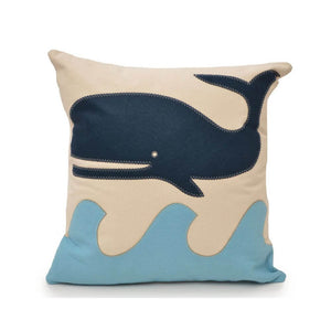 Whale on Wave Pillow, 22”, Handstitched, Heavyweight Cotton Canvas