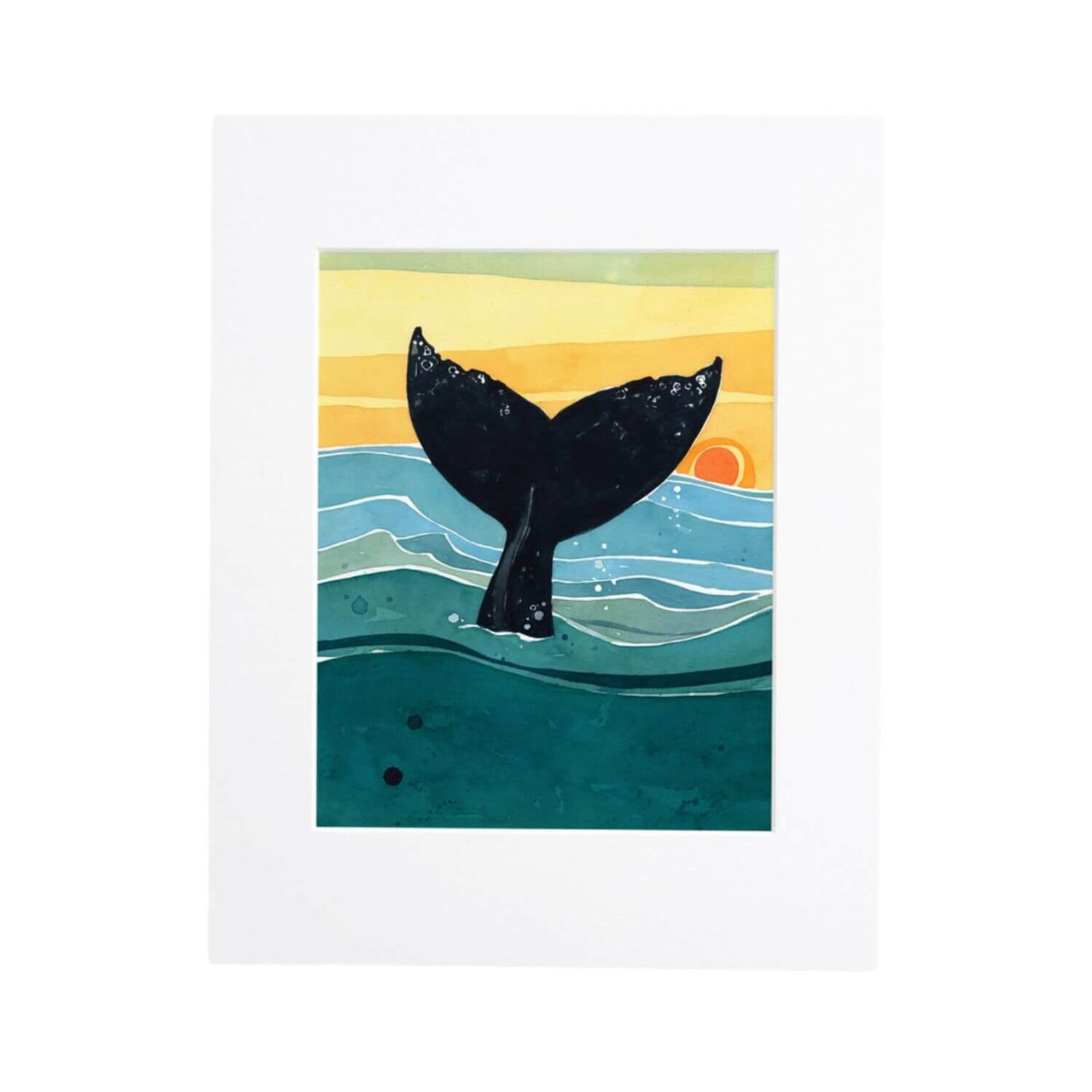 Whale Tail Sunset Watercolor Art Print, 8 x 10